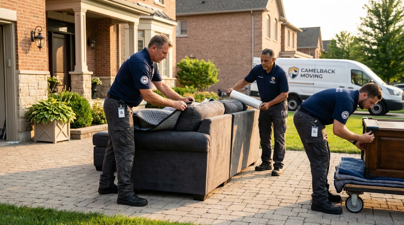 Large estate moving crew wrapping furniture in Somerset, TX