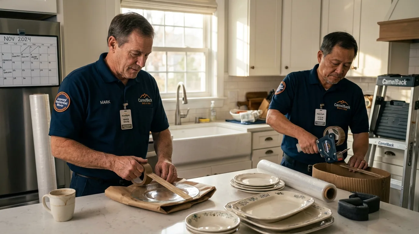 Professional crew packing kitchen dishware in Somerset, TX